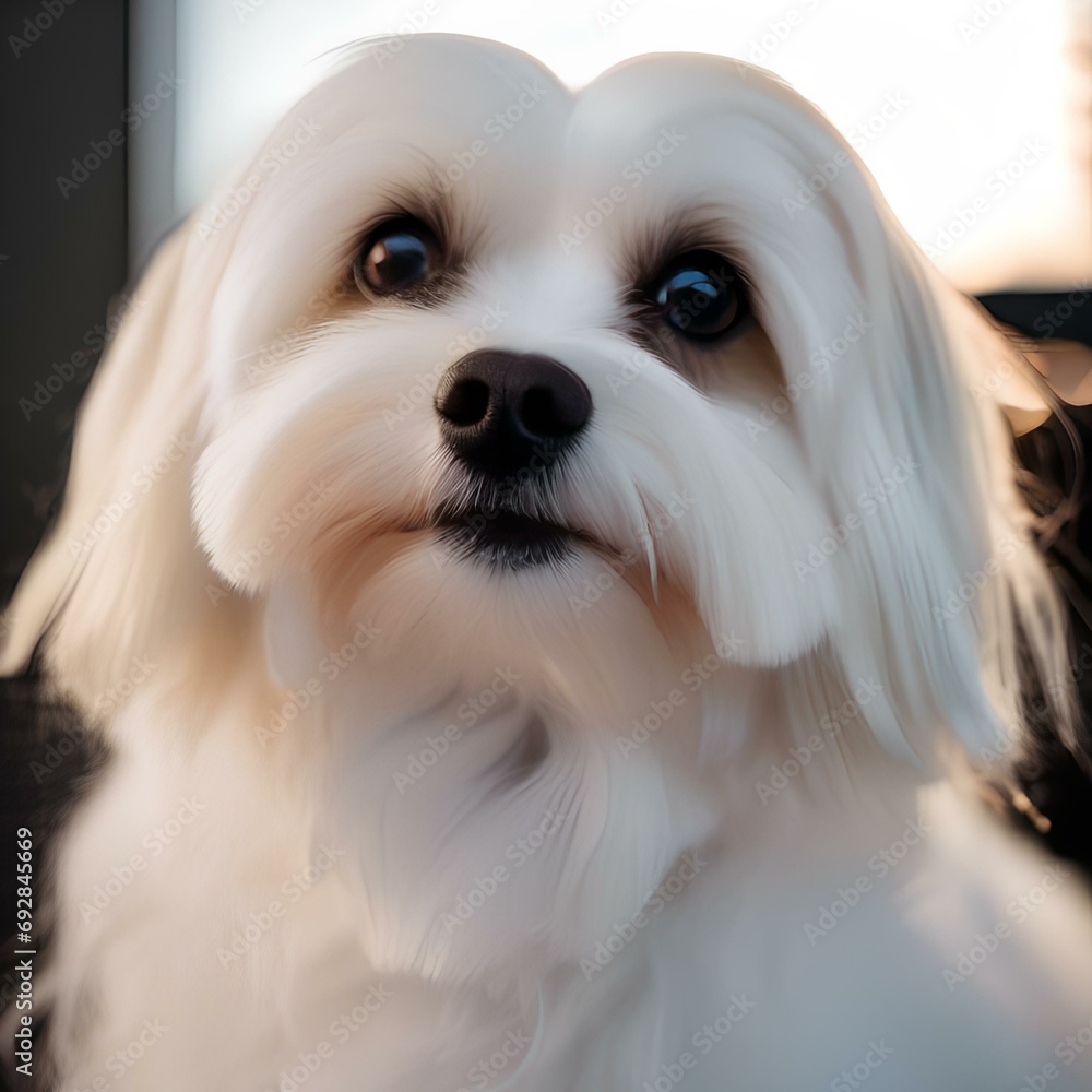 A portrait of a Maltese with a flowing, silky white coat1 A portrait of a Maltese with a flowing, silky white coat1