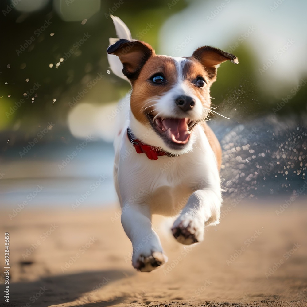 A vibrant portrait of a Jack Russell terrier caught mid-leap in a burst of energy1 A vibrant portrait of a Jack Russell terrier caught mid-leap in a burst of energy1