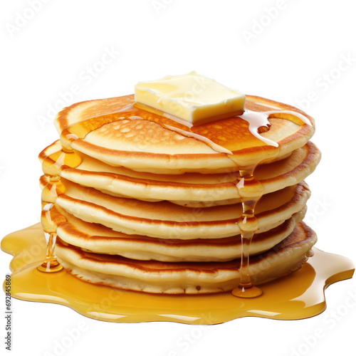 Pancakes with honey and butter cube isolated on transparent background,transparency 