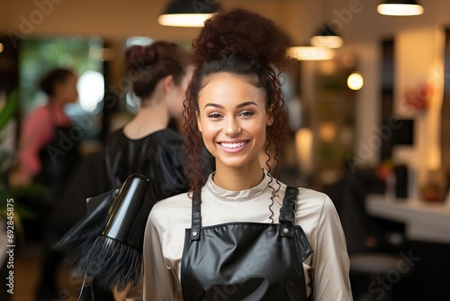salon beauty hairdresser AfricanAmerican Young adult african american afro background blow business care client comb dryer fashion female girl hair haircut coiffure indoor job modern occupation photo