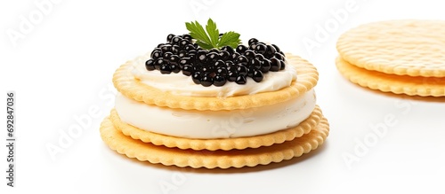 Cream cheese topped cracker with caviar