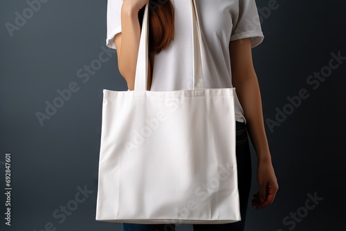 background white branding bag blank Woman advertising business carrying casual attire clothes colours copy corporate design eco empty fabric fashion female pursed image isolated logotype marketing