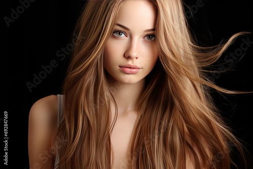 hairs straight beauty woman hair coiffure beautiful female healthy strong long gloss smooth portrait attractive face cute luxury young girl rich adult creative fashion human concept pose model