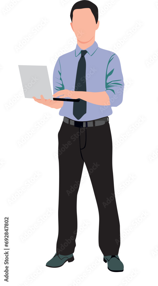 Businessman is working on his laptop in isolated white background. Realistic vector illustration. Businessman is working on his laptop in isolated white background. Realistic vector illustration.