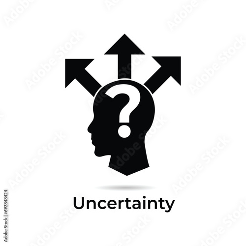 person head icon, question mark and direction arrow. concept of thinking about uncertainty