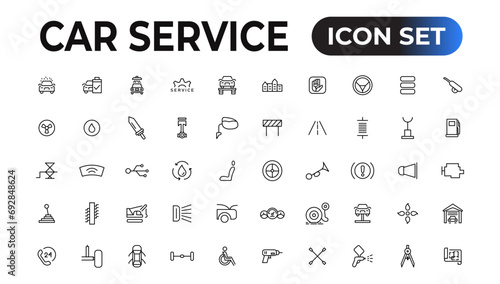 Car service icon set with editable stroke and white background. Auto service, car repair icon set. Car service and garage.