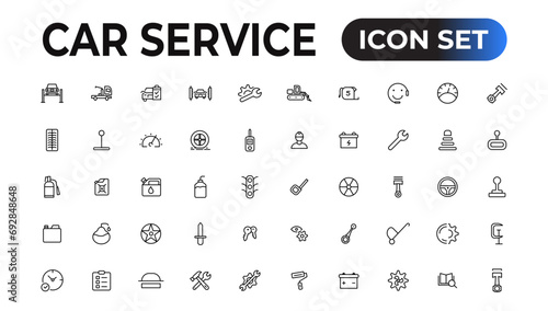 Car service icon set with editable stroke and white background. Auto service, car repair icon set. Car service and garage.