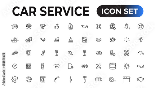 Car service icon set with editable stroke and white background. Auto service, car repair icon set. Car service and garage.