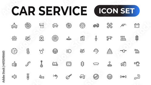 Car service icon set with editable stroke and white background. Auto service, car repair icon set. Car service and garage.