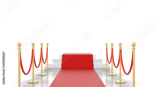 3D Podium with red carpet isolated on transparent background