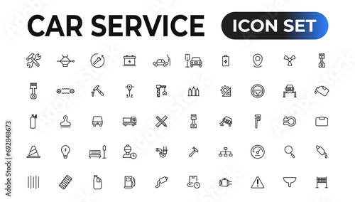 Car service icon set with editable stroke and white background. Auto service, car repair icon set. Car service and garage.