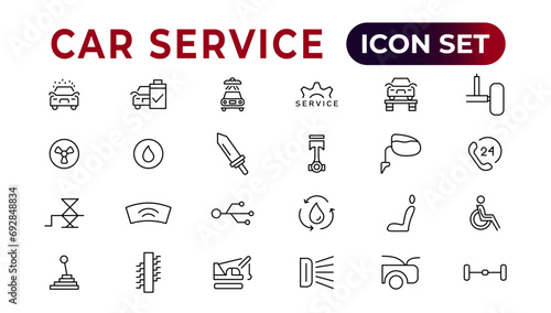 Car service icon set with editable stroke and white background. Auto service, car repair icon set. Car service and garage.