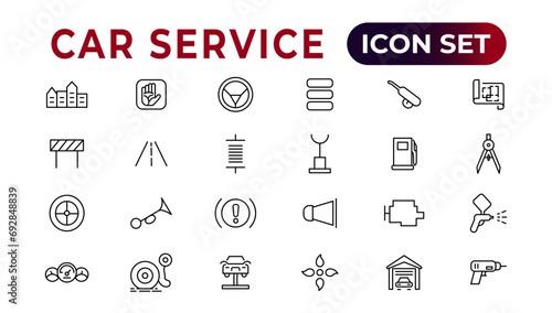 Car service icon set with editable stroke and white background. Auto service, car repair icon set. Car service and garage.