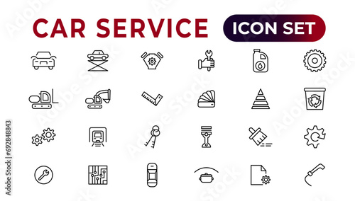Car service icon set with editable stroke and white background. Auto service, car repair icon set. Car service and garage.