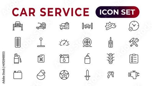 Car service icon set with editable stroke and white background. Auto service, car repair icon set. Car service and garage.