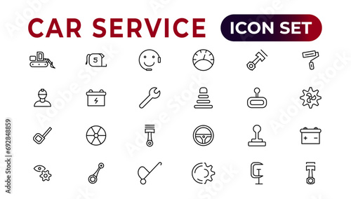 Car service icon set with editable stroke and white background. Auto service, car repair icon set. Car service and garage.