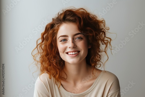 background white laughing away looking freckles girl eyed blue Beautiful Happiness portrait Woman young smile freckled cheerful redhead eye tender face female expression beauty laugh emotion photo