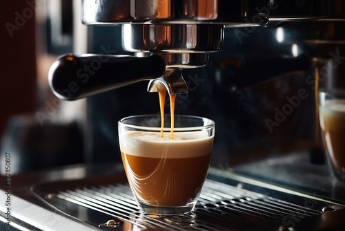 coffee machine making espresso in a cafe, shallow depth of field