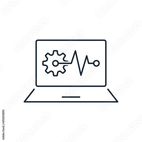 Computer diagnostics.  Vector linear icon illustration isolated on white background.