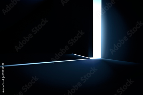 Bright light in a dark room due to a slightly open door.