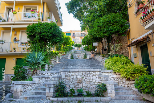Fototapeta Naklejka Na Ścianę i Meble -  Staircase on Timoleone Street - Taormina - Italy