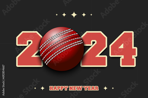 Happy New Year 2024 and cricket ball