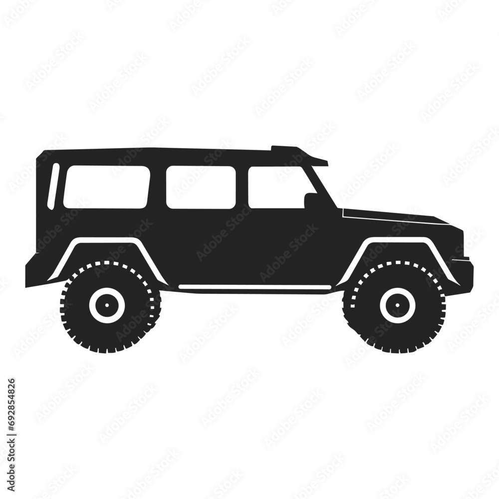 Off road Car silhouette isolated on a White background, vintage Off road Jeep Vector