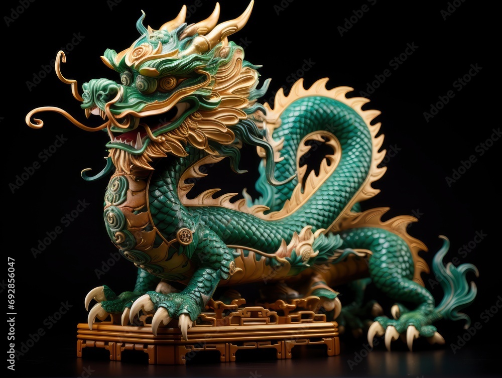 Chinese emerald dragon full body figure, new year festive background Chinese emerald dragon full body figure, new year festive background