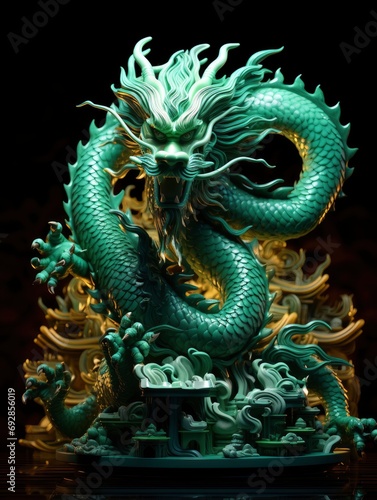 Wallpaper Mural Chinese emerald dragon full body figure, new year festive background Torontodigital.ca