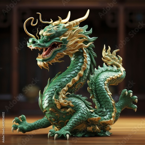 Chinese emerald dragon full body figure  new year festive background