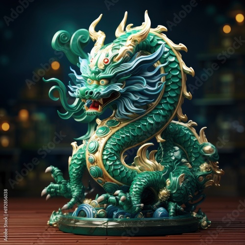 Chinese emerald dragon full body figure, new year festive background © shooreeq