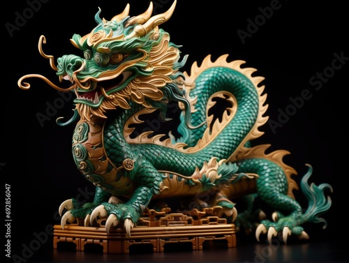 Chinese emerald dragon full body figure  new year festive background