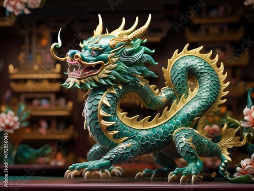 Chinese emerald dragon full body figure, new year festive background © shooreeq