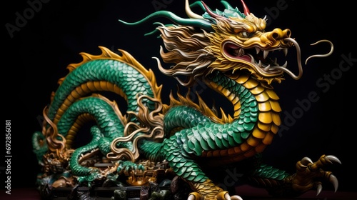 Chinese emerald dragon full body figure  vivid color background