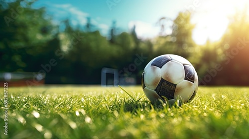 Soccer football on the grass outside