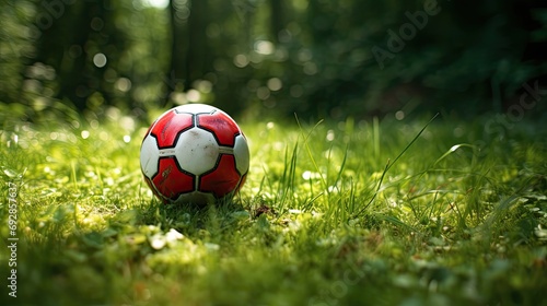 Soccer football on the grass outside