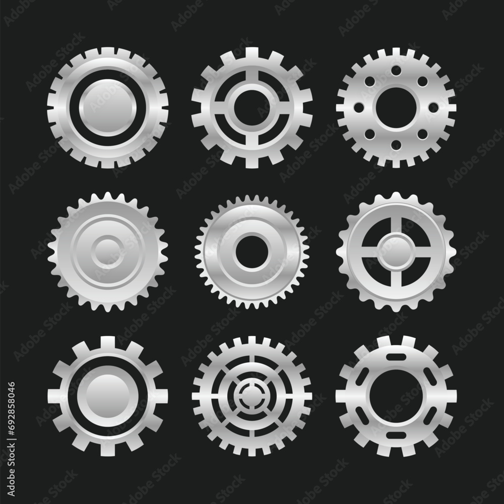 Gear wheel icon Set Collection, cogwheel engine, Progress or construction concept, mechanism or industry mechanical icon, isolated black background, Vector illustration sign set with gearshift. Gear wheel icon Set Collection, cogwheel engine, Progress or construction concept, mechanism or industry mechanical icon, isolated black background, Vector illustration sign set with gearshift.