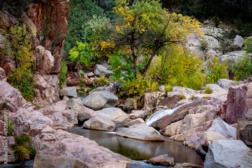 Fall color in water Wheel Falls, Arizona