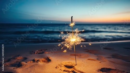 Fototapeta Naklejka Na Ścianę i Meble -  Sparklers at the beach for New Year or party