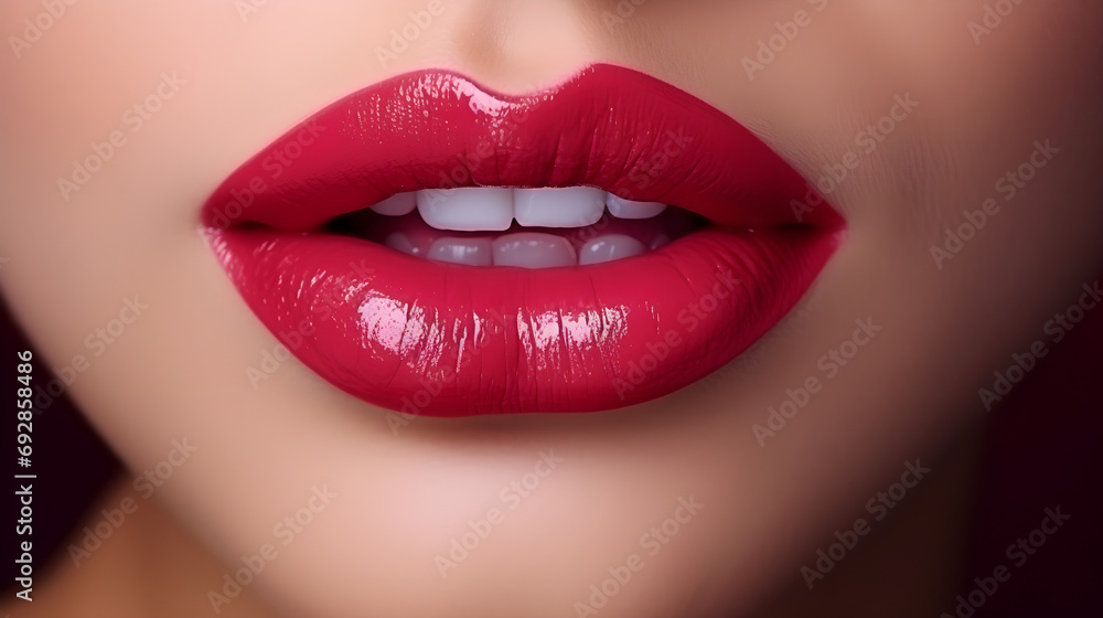 Obraz premium Painted lips with lipstick in close-up.