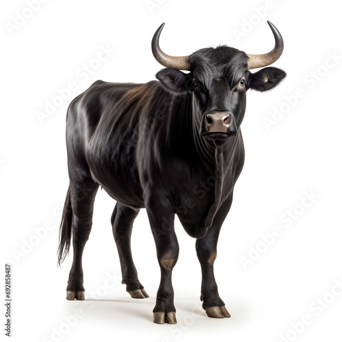 A Taurus black bull isolatated on a white background. 
