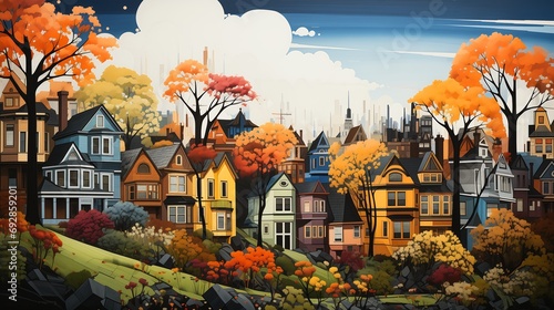 city lot houses trees cartoon network boston autumn nature utopia harmonized