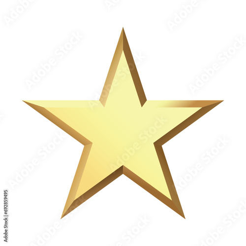 Golden Christmas 3d Star metal glossy bright shine five angle star shape isolated on white Background. Icon for holiday design element.