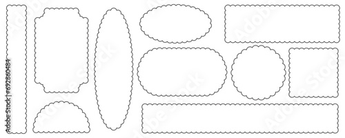 Scallop edge border and frame. Square circle and rectangle shape. Vector lace frill. Simple cute label. Outline decorative collection photo