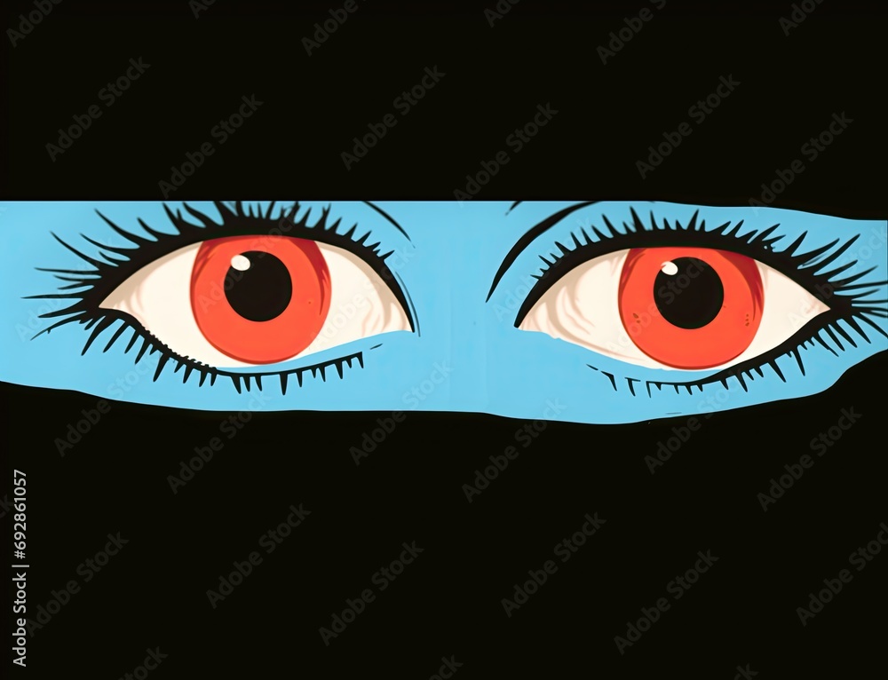 An illustration of eyes on the black background. Look. Mysterious character. Enigmatical vibes. Monster eyes. Trapped emotions. Psychological phenomena. Quirky. Dramatical look. Vision. Aquamarine