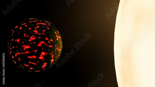 3d rendering 55 Cancri e or 55 Cnc e, or Janssen is an exoplanet in the orbit of its Sun photo