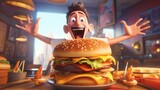 delicious burger with excited man Generative AI