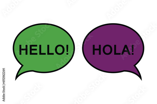 two talk bubles with different languages bilingual concept