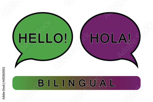 two talk bubles with different languages bilingual concept