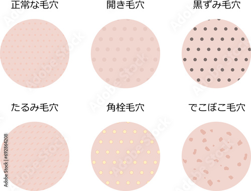 肌表面から見た毛穴のイラストセット